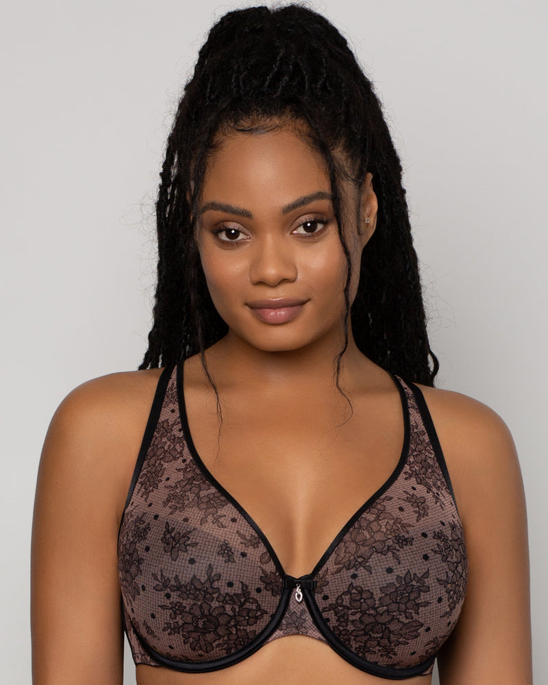 Curvy Couture Tulip Front Close T Shirt Bra, Black, Size 38C, from