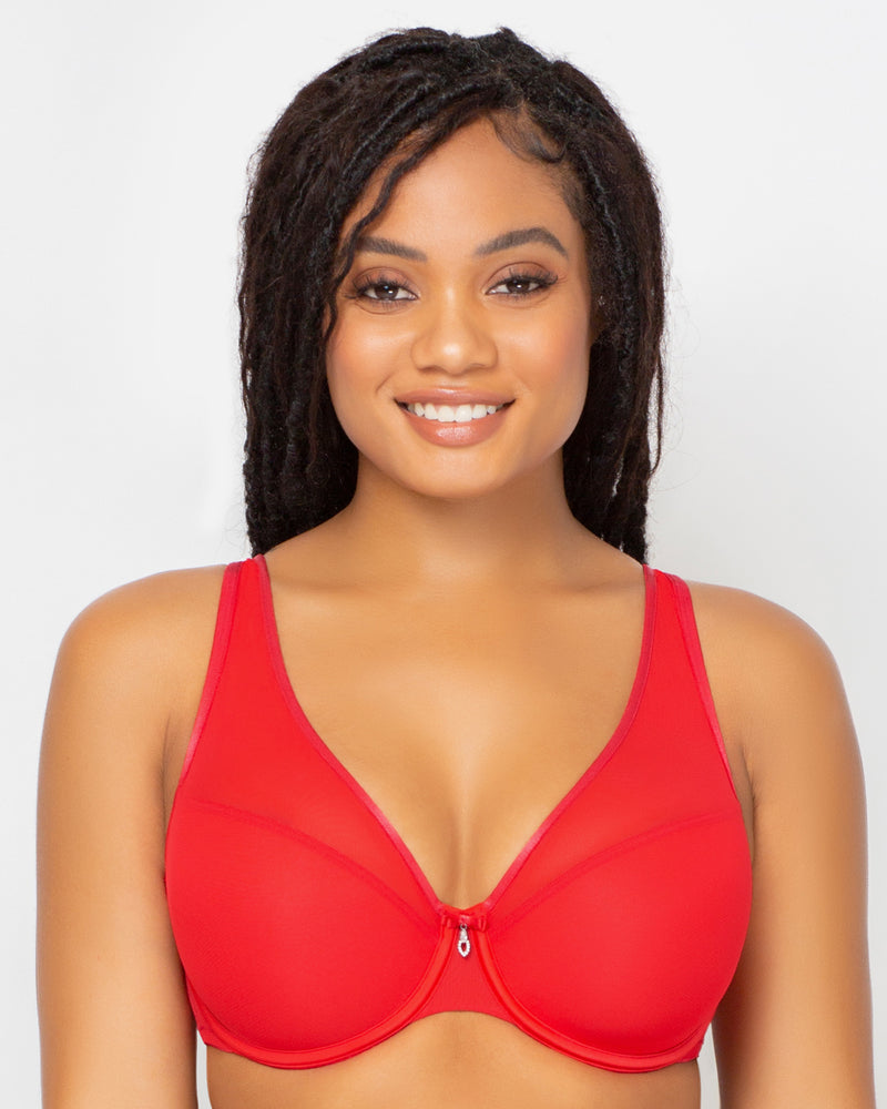  Womens Balconette Bra Plus Size Full Coverage Tshirt  Seamless Underwire Bras Back Smoothing Red Revelry 42C