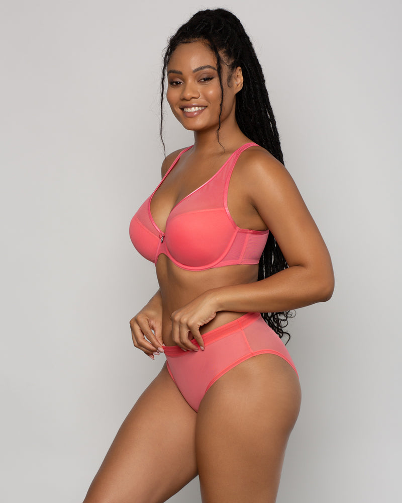 Curvy Couture Sheer Mesh Full Coverage Unlined Underwire Bra - Sun Kissed  Coral • Price »
