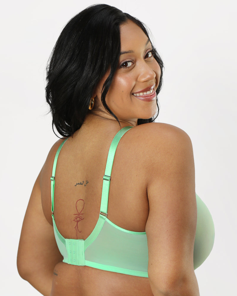 Sheer Mesh Full Coverage Unlined Underwire Bra, Appletini Green - Curvy Couture - Mesh