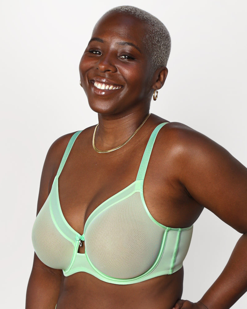 Sheer Mesh Full Coverage Unlined Underwire Bra - Appletini – Curvy Couture