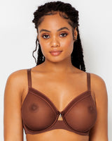 Sheer Mesh Full Coverage Unlined Underwire Bra - Chocolate Nude