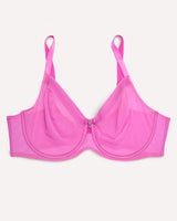 Sheer Mesh Full Coverage Unlined Underwire Bra, Flirt Pink - Curvy Couture - Mesh Flatlay