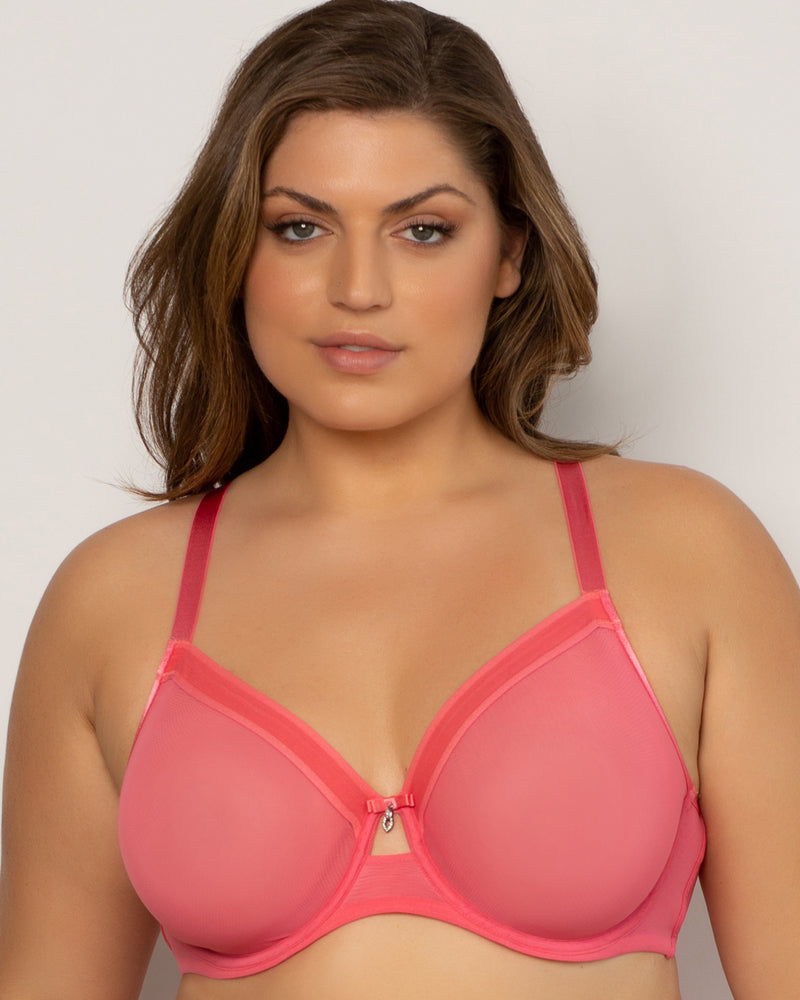 Sheer Mesh Full Coverage Unlined Underwire Bra - Olive Waves 