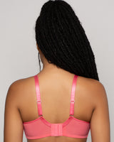 Sheer Mesh Full Coverage Unlined Underwire Bra - Sun Kissed Coral