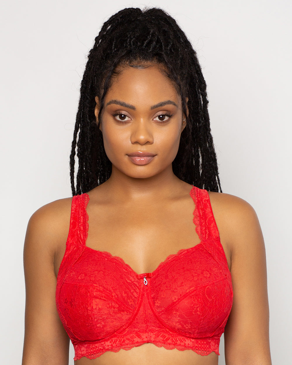 Curvy Couture Women's Plus Size No Show Lace Unlined Underwire Bra Diva Red  38DDD