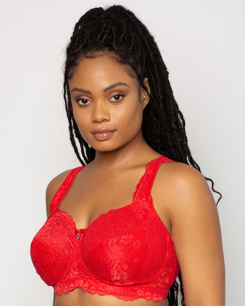 Curvy Couture Women's Plus Size No Show Lace Unlined Underwire Bra Diva Red  38d : Target