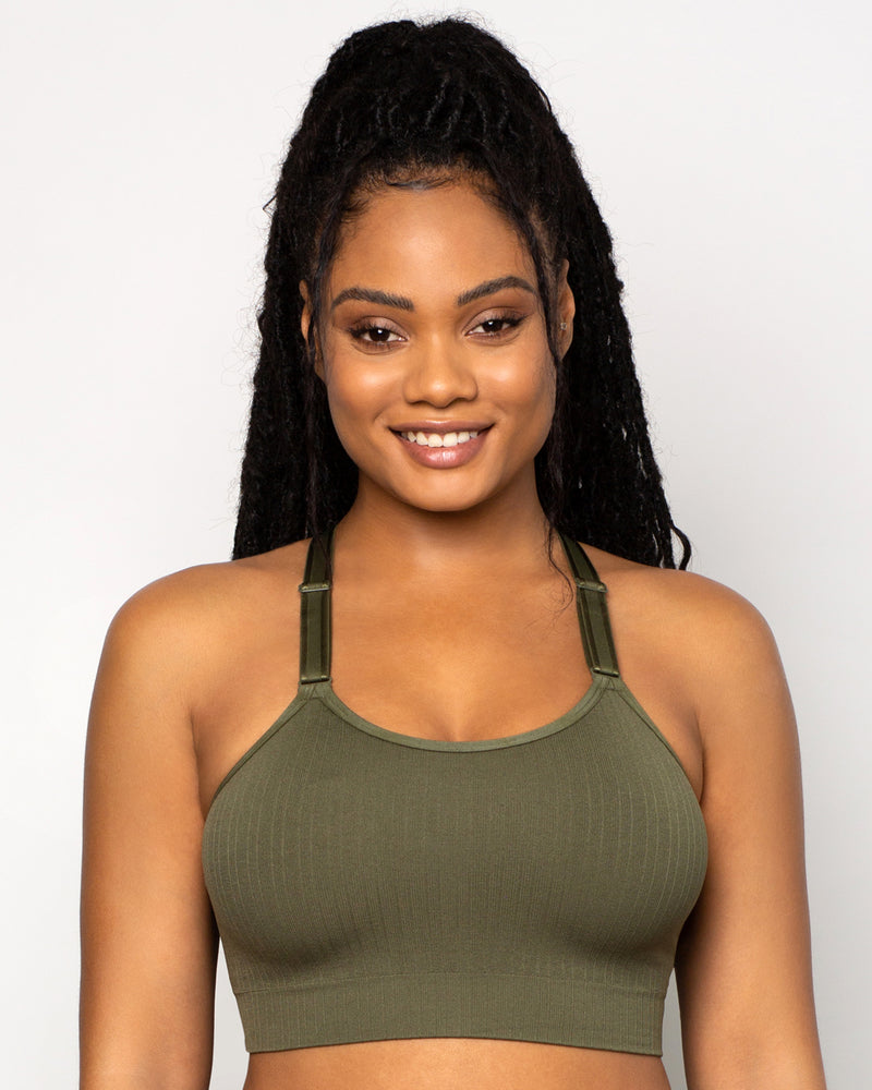 Curvy Couture Women's Cotton Comfort Bralette 2-Pack Olive Night/Blushing  Rose L