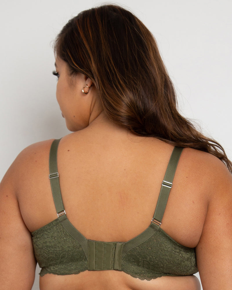 Luxe Lace Wireless Bralette - Olive Night – Curvy Couture