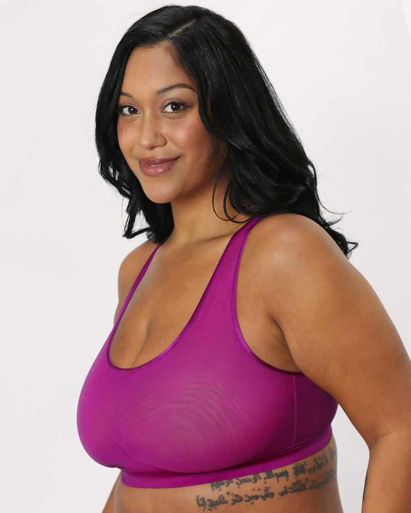 Sheer Mesh Bralette, Cosmo Pink Pink - Curvy Couture - Mesh