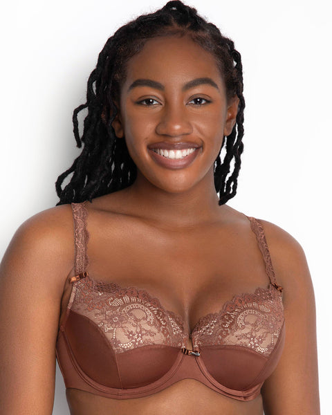 Curvy Couture Women's Strappy Tulip Lace Push Up Bra Black Adobe Rose 42H