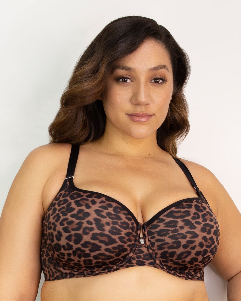Plus Size Back Smoother Leopard Print Underwire Bra