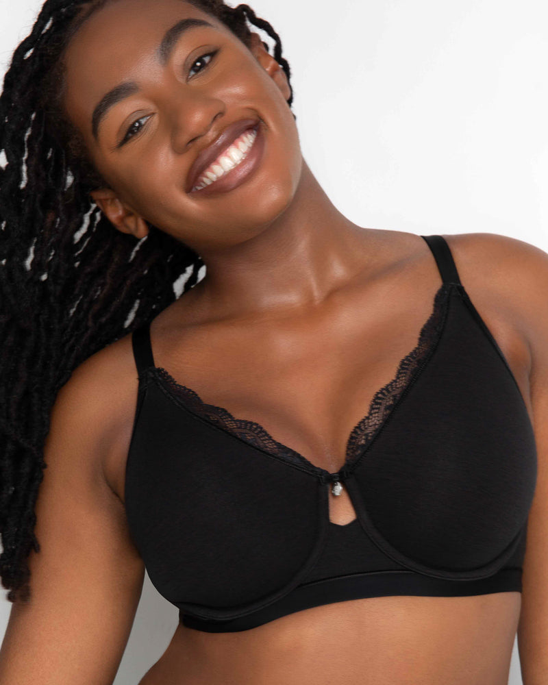 Curvy Couture Women's Cotton Comfort Bralette 2-pack Charcoal