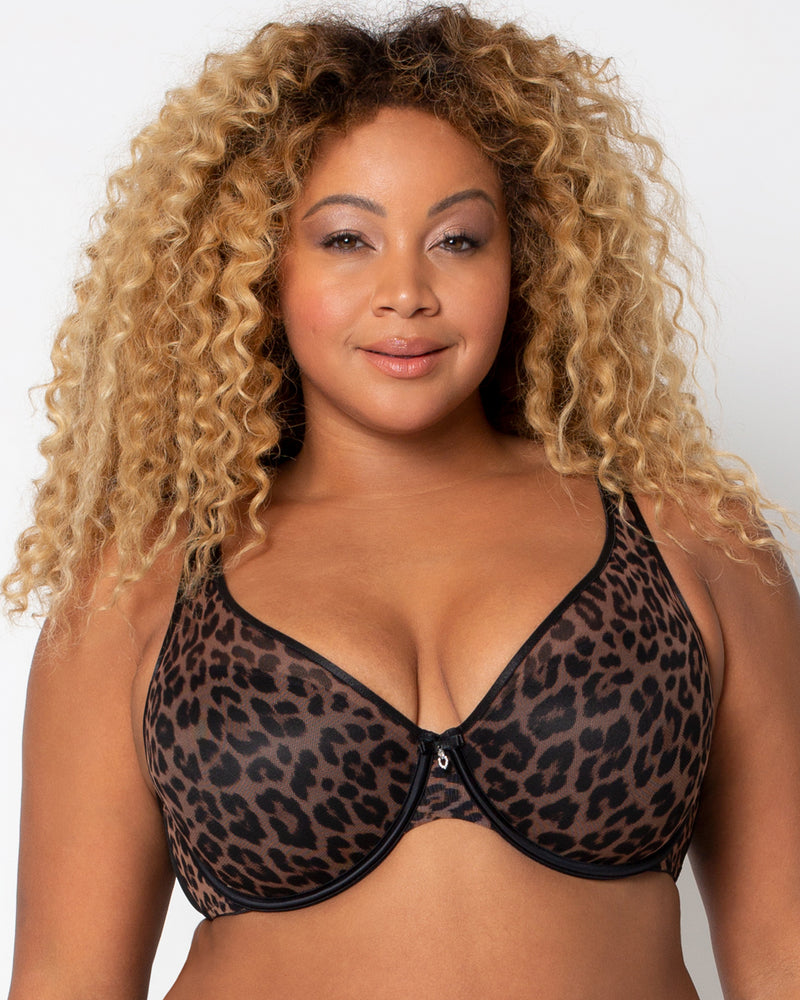 Sheer Mesh Plunge T-Shirt Bra - Designer Leopard – Curvy Couture